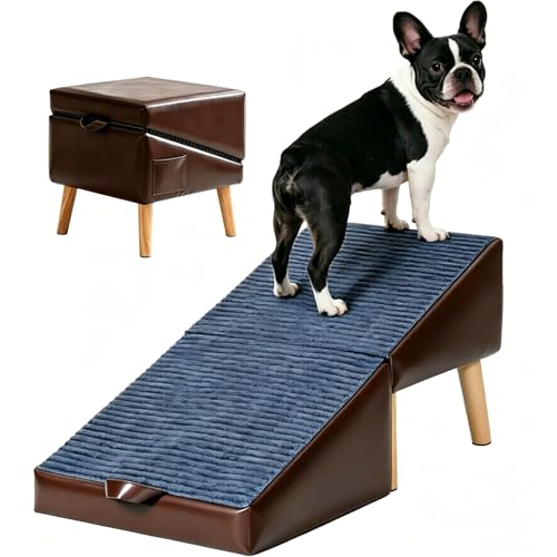 Dog Ramp for Small Dogs 13.5 H-16 Wide Foldable Dog Stairs Ottoman for Bed and Couch 2 in 1 Pet Ramp & Steps Split Ottoman Design Non-Slip Wooden Pet Stairs for Puppy Senior Injured Dogs & Cats
