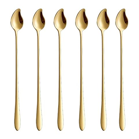 Stainless Steel Long Handle Teaspoon Stirring Spoon Coffee Dessert Sundae Ice Cream Spoon Hard and Wearable, Suitable for Daily Use(6PCS) Cover