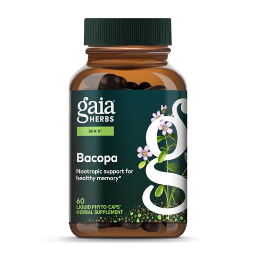 Gaia Herbs Bacopa - Brain & Cognitive Support Herbal Supplement - Made with Bacopa Monnieri to Help Support a Thriving Mind* - 60 Vegan Liquid Phyto-Capsules (60 Servings)