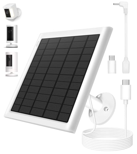 Image of 8W Solar Panel for Ring Camera, Solar Panel Charger Compatible with Ring Stick Up Cam/Pro Battery, Spotlight Cam/Pro/Plus Battery, Includes Barrel Plug to USB-C Adapter, IP65 Waterproof, 10ft Cable