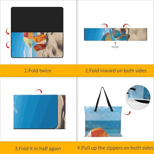 Couverture de plage imperméable et pliable avec fermeture éclair colorée