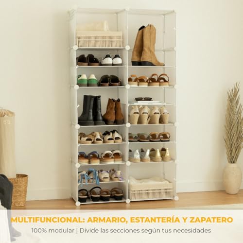 Miniatura 4 de Newlux - Zapatero 10 Compartimentos Cube C10 40 Pares 83x32x155cm . Organizador Zapatos 30x40x30cm Cada Cubo. Zapatero Entrada Recibidor Modular 50kg Capacidad. Estantería Plástico Modular Blanca