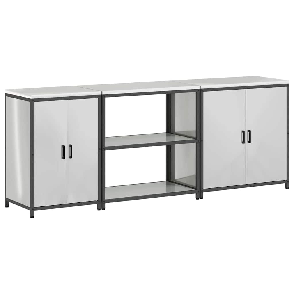 Kitchenette - 240 x 50 x 92 cm - Argent - En acier galvanisé - Avec 4 portes et 6 étagères - Design moderne - Solution de rangement robuste pour cuisine, salle à manger et bureau