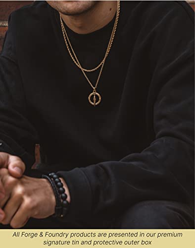 Forge & Foundry Men's Dagger Pendant Necklace With 22" Wheat Chain Included [ Polished 18K Gold Over Stainless Steel] | Refined Hand-Crafted Jewelry, Designed By Jewelers, Forged For Men #TOP4
