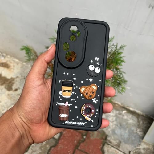Image of Pikkme Back Cover for Vivo T4 Ultra 5G | Cute Fun Cartoon 3D Bear Silicone Full Body Protection Bumper Case (Black)