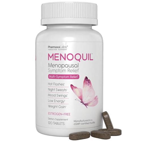 Menoquil Menopausal Multi-Symptom Relief - Support for Hot Flashes, Night Sweats & Mood Swings - Promotes Restful Sleep - Soy Isoflavones, Black Cohosh, Dong Quai, Vitamin D & K - 120 Tablets