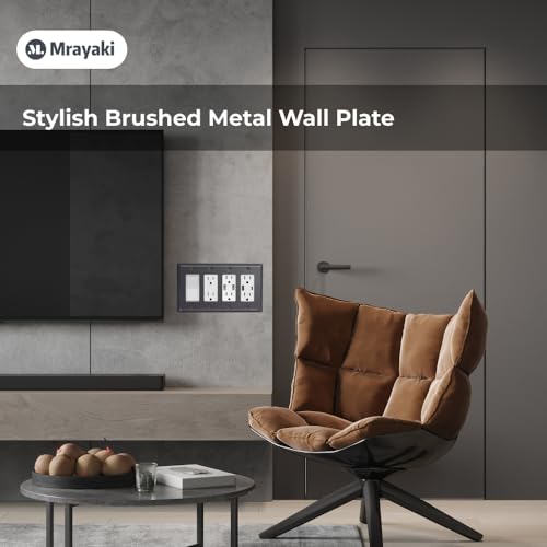 Mrayaki Wall Plate, Metal Duplex Outlet Covers, Light Switch Cover - Decorative Outlet Cover Plate Variety of 13 Styles: Decorator/Duplex/Toggle/Combo (4 Gang Decorator 1 Pack, Aged Bronze) — view 5