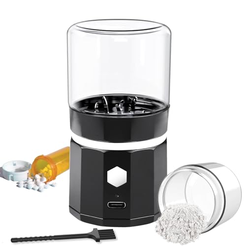 Portable Cordless Electric Pill Crusher Pill Crusher Grinder Fine Powder Grind and Pulverize Multiple Pills & Vitamins Extremely Fine for Elderly Suitable for Travel Home Workplace (Black)