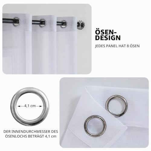 MIULEE Kurzvorhang mit Ösen transparent 140x160 cm 2er Set Weiß – Ansicht 2