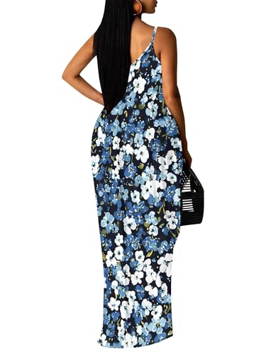 Image of SUZONANA Women's Plus Size Summer Dresses Spaghetti Print Maxi Dresses Long Loose Sundresses