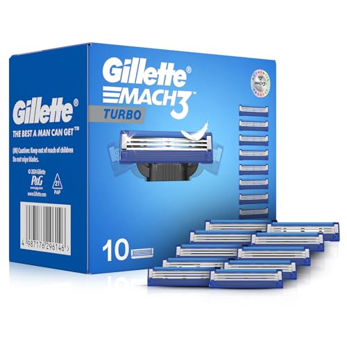 Gillette Mach3 Turbo 3-Bladed Cartridges With Comfort Gel Bar, Pack of 10
