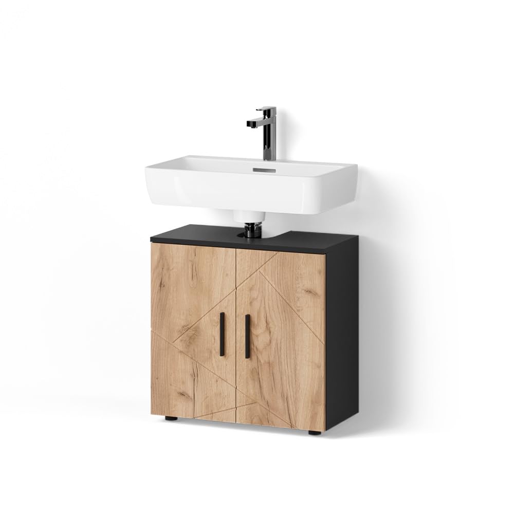 Livinity Mobile sottolavabo per bagno Ronco, Rovere dorato/antracite, 60 x 59 cm