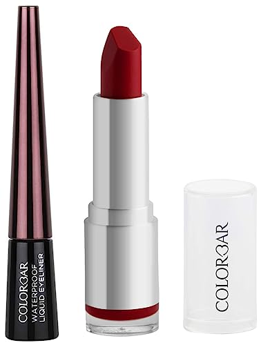 Image of Colorbar Velvet Matte Finish Lipstick, Hot Hot Hot, 4.2g & Waterproof Liquid Eyeliner, Black, 2.5ml