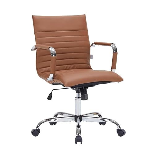 LeisureMod Ergonomic Executive Office Chair with Lumbar Support – Adjustable Leather Swivel Desk Chair, High Back Computer Chair Home & Office with Rolling Wheels & Chrome Base