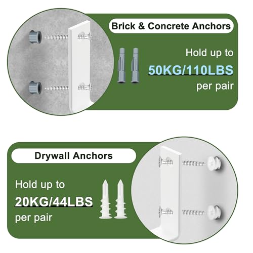 SAYAYO Półkowych Wsporników, Biały wsporniki do półek ściennych, metalowe wsporniki L do półek, narożny wspornik, grubość 5 mm, 200 mm x 150 mm, 4 szt, EJZX23108W-4P