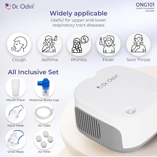 Image of Dr. Odin ONG 101 Smart Portable Nebulizer | Whisper-Quiet Operation | Pediatric to Adult Use | Compact & Efficient Design | Proudly Made in India | Stylish White & Grey