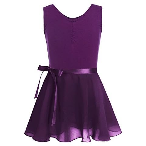 Choomomo Kids Girls Ballet Dance Costume Sleeveless Gymnastics Leotard with Chiffon Scarf Wrap Dress Dark Purple 5-6 Years Cover