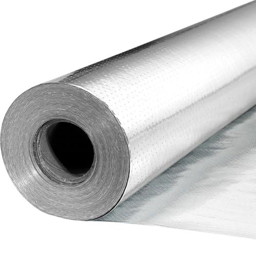 Margar Radiant Barrier Insulation Roll 1000 Sq Ft (4ft x 250ft) Perforated Breathable Double Foil Reflective Heat Shield Heavy Duty Reflective Attic Foil Reflective Aluminum House Wrap Thermal Roll