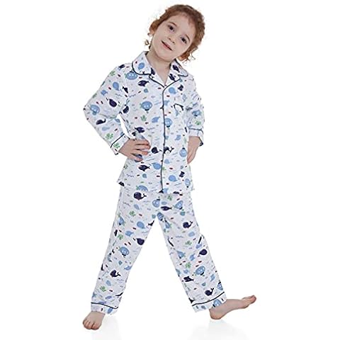 Lavenderi Toddle Kids Girls Boys 100% Cotton Long Sleeve Pajama Set, Pajamas for Kids (Size 2 Toddler-14 Years)(Fish print,6 Years) Cover