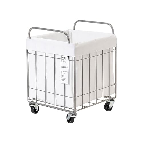 003385 FOLDING LAUNDRY SQUARE BASKET with CASTER 40L WIDE (White) �����h���[�o�X�P�b�g �A�����J�o�[ �L���X�^�[�t�� ���[