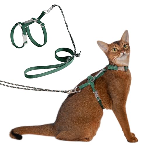 猫 ハーネス 抜けない 散歩用 サイズ調節可能 簡単装着 軽量 柔軟 背中の長さは調節可能 小中大型猫適用 猫用ハーネスリードセット(グリーン)