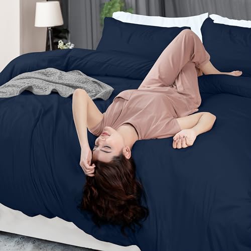 Utopia Bedding Duvet Cover Queen Size - 3 Piece with Zipper Closure - 1 Comforter Cover 90X90 Inches & 2 Pillow Shams 20X26 Inches (Navy) Comforter Not Included