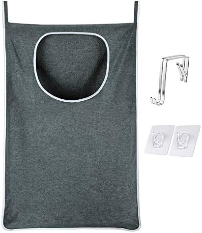 KINGSUSLAY Hanging Laundry Hamper, Hanging Hamper with Free Hanging Hooks, Space Saving Hanging Laundry Hamper Bag and Bathroom Over The Door Hamper (89 x 56CM, Heather Grey)