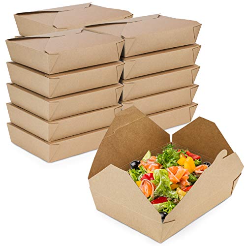 50 Pack 49 oz Paper Take Out Containers 85 x 6 x 2 - Kraft Lunch Meal Food Boxes 2 Disposable Storage to Go Packaging Microwave Safe Leak Grease Resistant for Restaurant and Catering