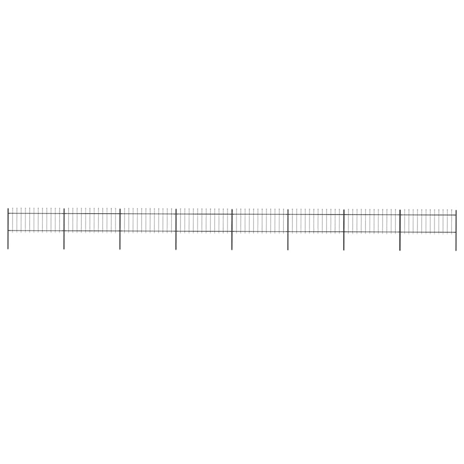 Ogrodzenie ogrodowe ze stali z dekoracyjnymi grotami włóczni, długość 1360 cm x wysokość 130 cm, czarne, 8 elementów ogrodzenia + 9 słupków do rozgraniczenia prywatnego i komercyjnego