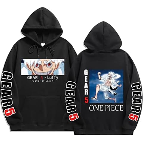 Sybnwnwm Anime One Piece GEAR 5.Luffy Print Sweatshirts Streetwear Hip Hop Pullover Black Cover