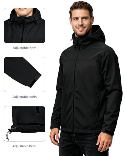ACCNUO Men's Packable Rain Jacket Waterproof Lightweight Rain Coat with Hood,Breathable Mens Windbreaker for Outdoor Sports — view 3