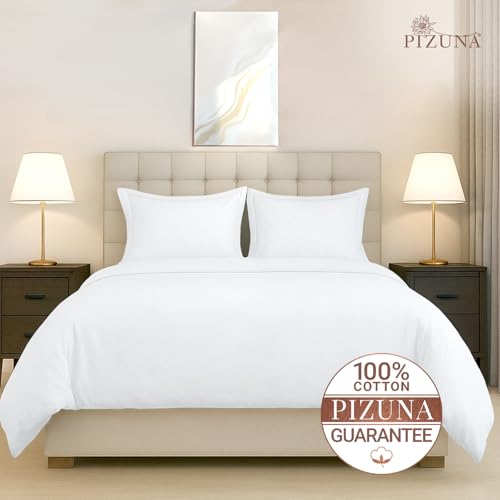 Image of Pizuna 100% Cotton Duvet Cover Double Bed, 400 Thread Count Long Staple Cotton Sateen Weave Quilt Cover 90X100 Inch, Comforter Cover King Size Double Bed with 4 Corner Ties, White