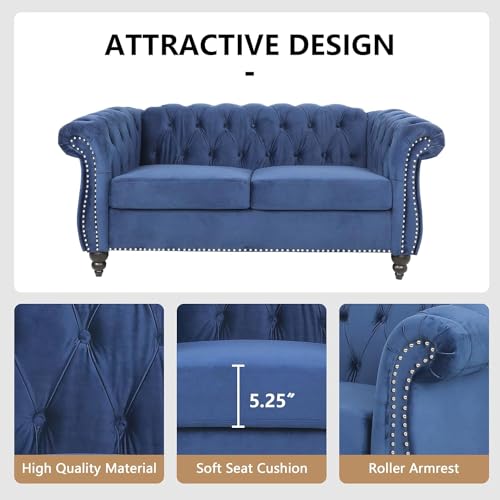 Image of QHITTY 3 Piece Living Room Couch Set, Sectional Chesterfield Sofa Chair Contemporary Upholstered Velvet Loveseat Sofa Sets for Living Room, Office, Small Apartment