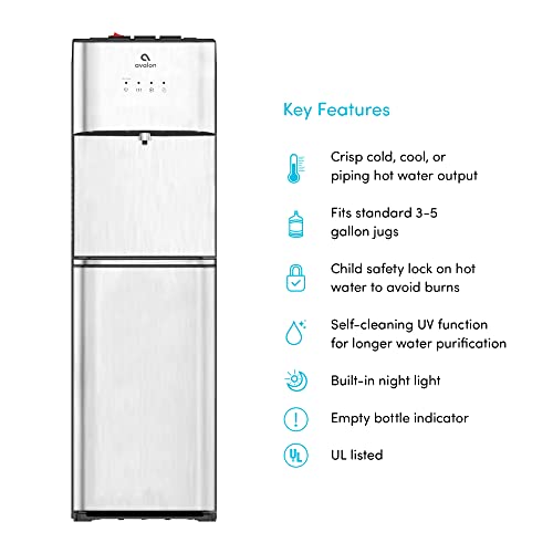 Avalon Limited Edition Self Cleaning Water Cooler Water Dispenser - 3 Temperature Settings - Hot, Cold & Room Water, Durable Stainless Steel Construction, Bottom Loading - Ul Listed #TOP1