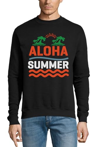 Pull d'été en coton léger Aloha noir avec motif palmier pour éviter le coup de froid en vacances