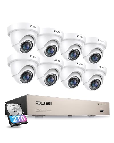 Price comparison product image ZOSI 8CH 1080P Security Camera System with AI Human Vehicle Detection,  H.265+ 8 Channel 5MP Lite HD-TVI DVR Recorder with 2TB HDD and 8pcs 1920TVL CCTV Dome Cameras Indoor Outdoor