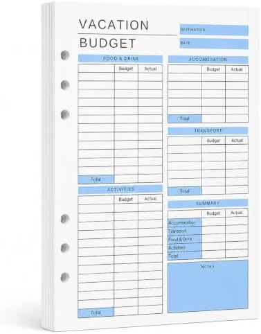 A5 Vacation Budget Inserts, 60 Sheets for 6-Ring Binder