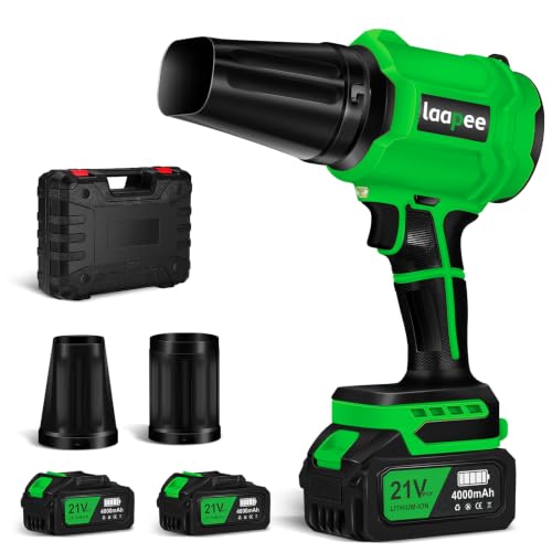 Leaf Blower Cordless,Battery Powered 800,000 RPM Electric Leaf Blower with 2 x 4.0Ah Battery and Charger Handheld Blowers for Lawn Care,Dust,Snow,Car Blowing Water with 2 Extended Nozzle,Dark Green