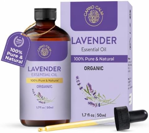 Carno Calm Organic Lavender Essential Oil 50ML -100% Pure and Natural Lavender Oil | For Diffusers & Aromathrapy | Skin, Hair, Soap & Candle making |1.7 Fl oz
