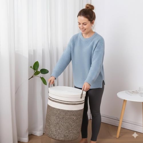 Image of lid Laundry Basket for Clothes, Toy Storage Basket, Storage Basket for Living room, Multi-Purpose, Extra Large Laundry Basket, Dirty Cloth Baskets, 15x20 in inch (LXH) (BG8)