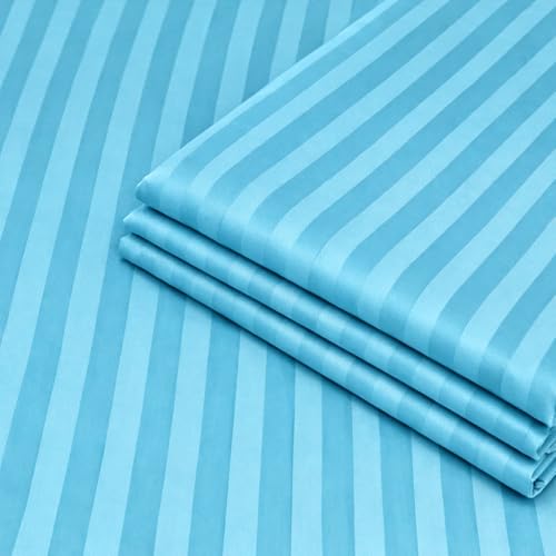Image of Prozone Premium Satin Stripe Double Bedsheet with 2 Pillow Covers | Soft & Luxury Hotel Style Bedding for Double Bed (Jazzy Blue)
