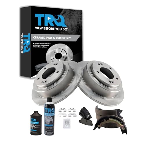 Image of TRQ Rear Brake Pad & Rotor Kit, with Chemical Kit Parking Brake Shoe Set Ceramic Compatible with 2004-2006 Kia Amanti