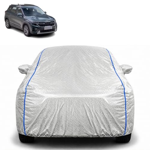 Image of Waterproof Car Cover for Kia Seltos | All Weather Protection | UV Resistant & Dustproof | Soft Cotton Lining to Prevent Scratches | Triple Stitched with Mirror Pockets & Elastic Hem