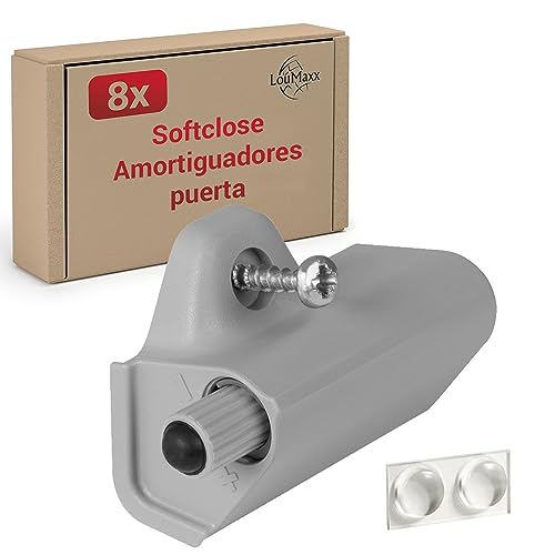 LouMaxx Juego de 8 amortiguadores para puertas de muebles, color gris, cierre suave, cierre suave, para reequipar puertas de armario