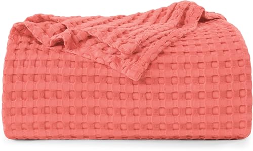 Utopia Bedding UB2354 Cotton Waffle Blanket 300 Gsm (Coral - 90X108 Inches) Soft Lightweight Breathable Bed Blanket King Size Layering Any Bed cover