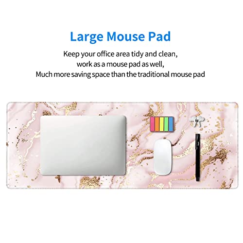 Marble Mouse Pad Rose Gold Large Gaming Mousepad Extended Mousepad For Women Girl With Stitched Edges Cute Pink Desk Accessories For Home Office 31.5 X 11.8 Inch, Marble Pink #TOP1