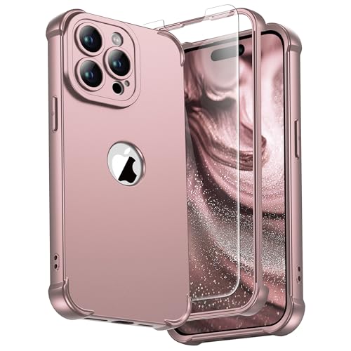 ORETECH 3 in 1 for iPhone 15 Pro Case with 2 x Screen Protector,Rosegold