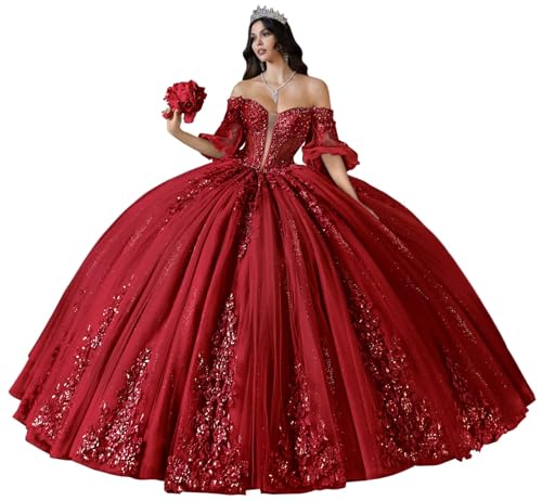 Lace Appliques Quinceanera Dresses Luxury Beaded Ball Gown Glitter Tulle Vestidos de 15 años with Removable Sleeves