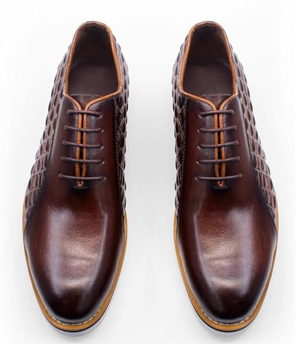 Santimon Men's Crocodile Leather Casual Dress Shoes - Lace-Up Oxfords Sneakers with White Sole for Comfort Business and Prom Wedding3