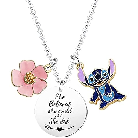 Stitch OHANA Necklace Inspirational Gifts For Women Girls Necklace Best Friend Presents Graduation Gifts For Her Birthday Gifts For Daughter Niece Sister Coworker Jewelery Friendship Gifts (Pink) Cover